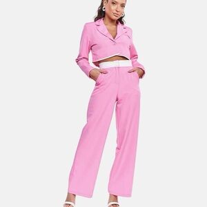 Pink & White Cropped Blazer Suit